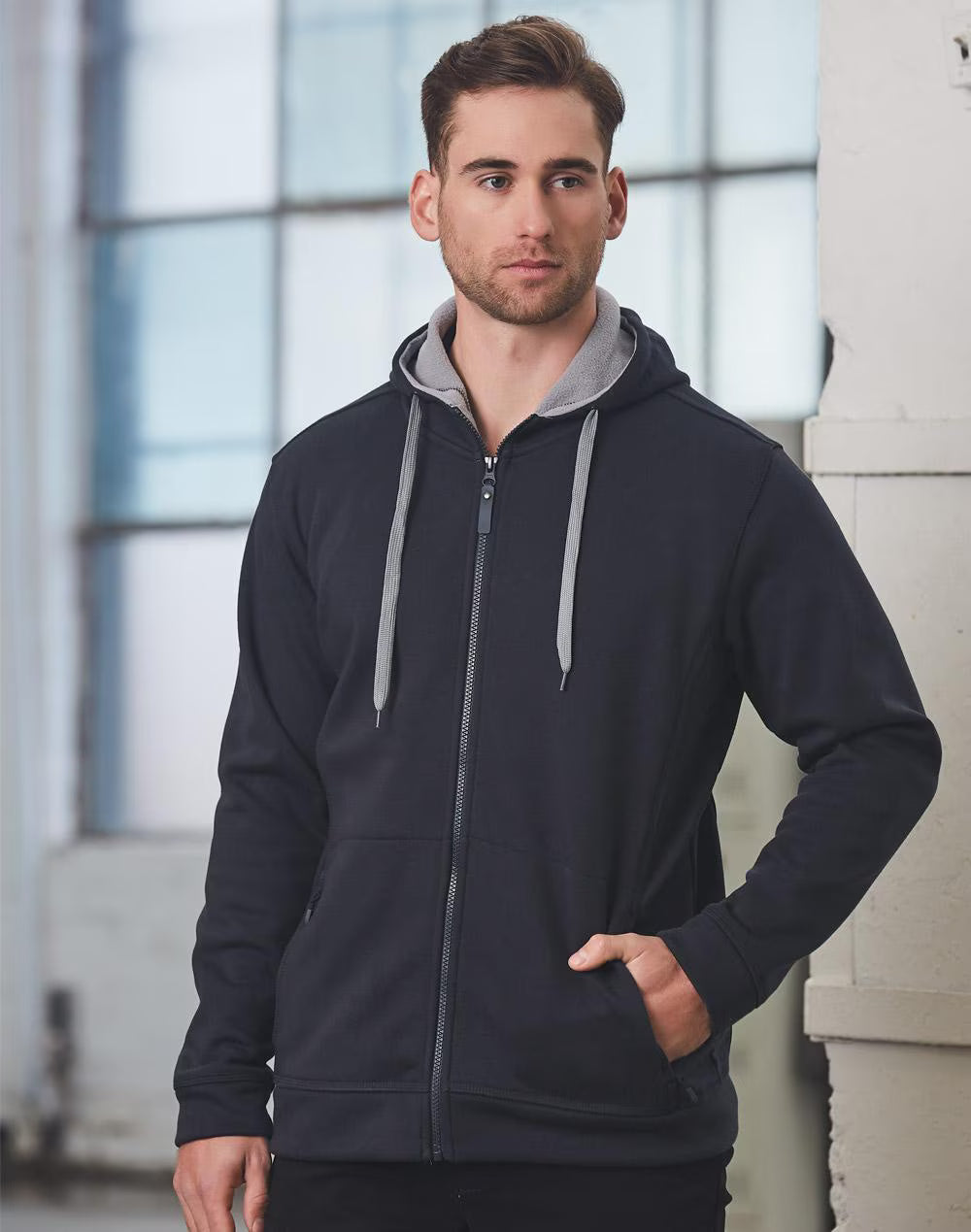 FL17 Mens Full Zip Contrast Bonded Fleece Hoodie
