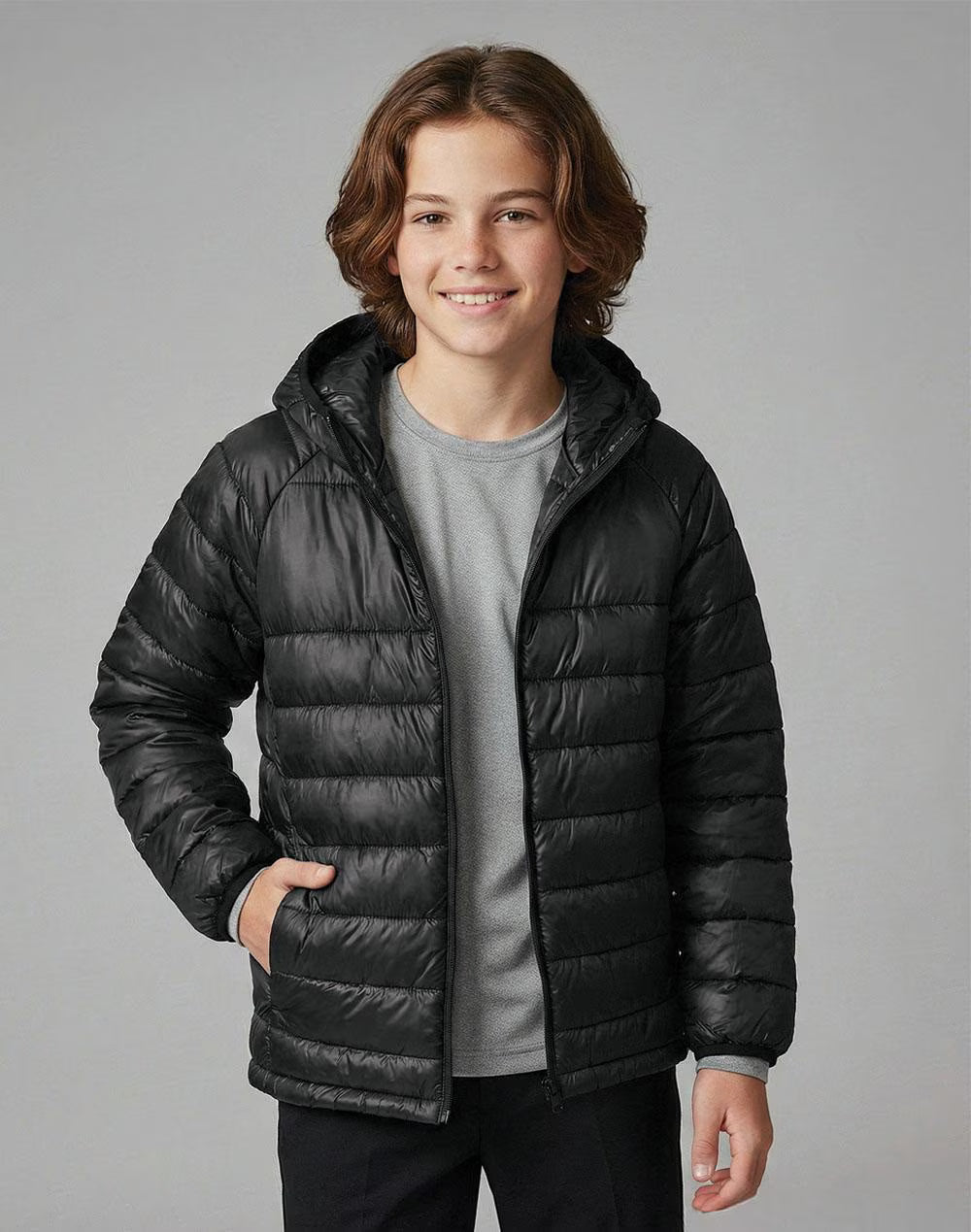 JK67K Kids’ Sustainable Lightweight Hooded Puffer Jacket