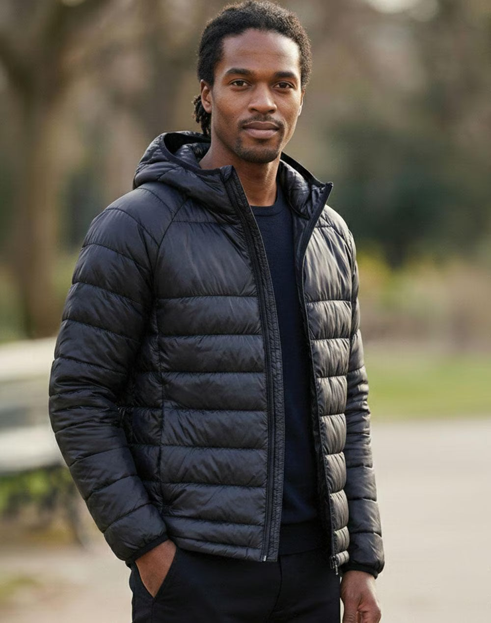 JK67 Unisex Sustainable Lightweight Hooded Puffer Jacket.