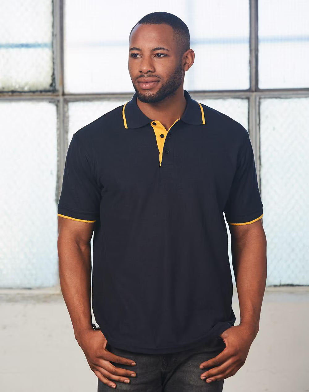 PS08 Mens Poly/Cotton Contrast Pique Short Sleeve Polo