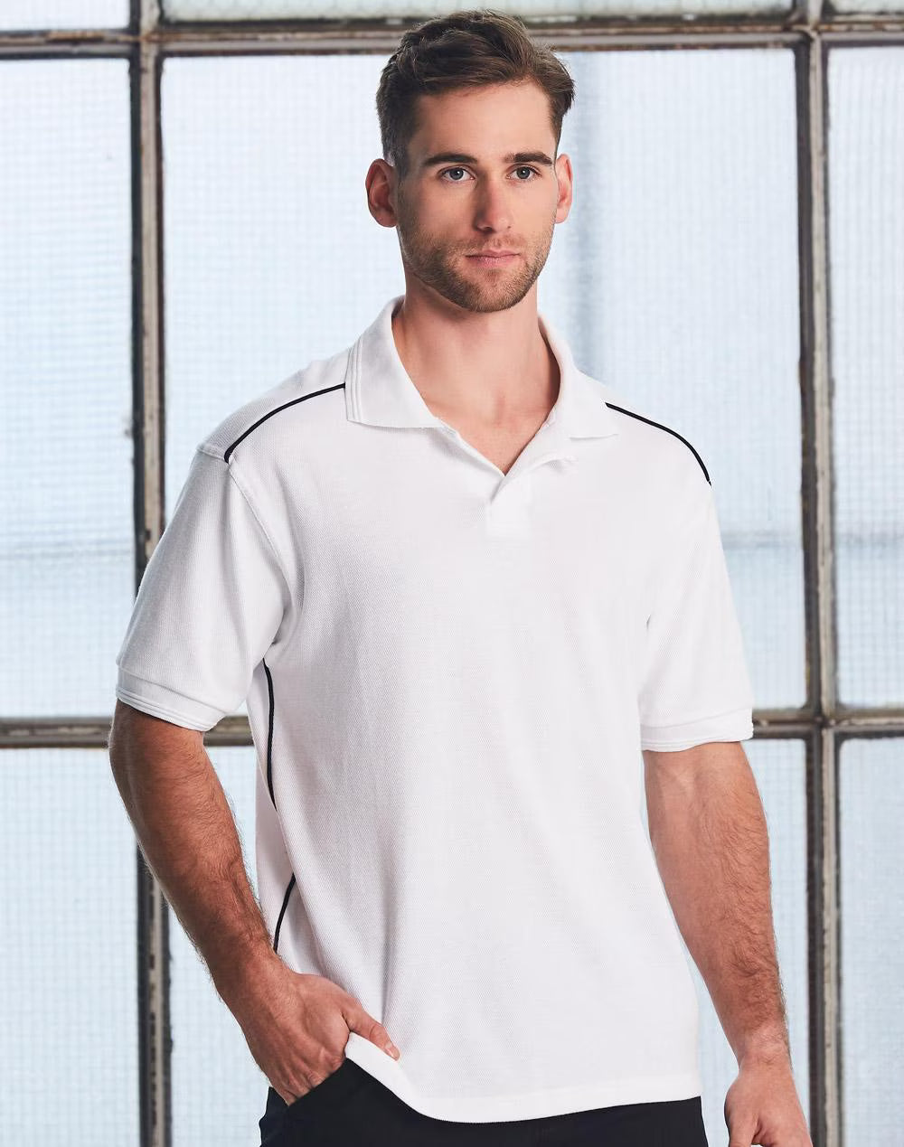 PS25 Mens Pure Cotton Contrast Piping Short Sleeve Polo