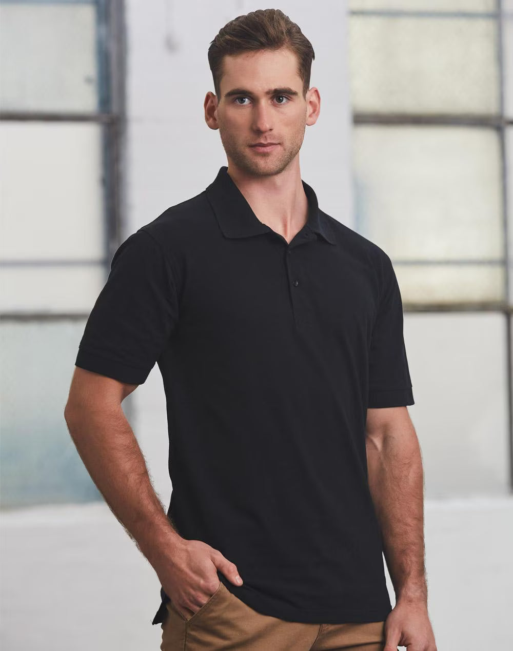 PS39 Mens Longbeach Cotton/Stretch Pique Knit Short Sleeve Polo