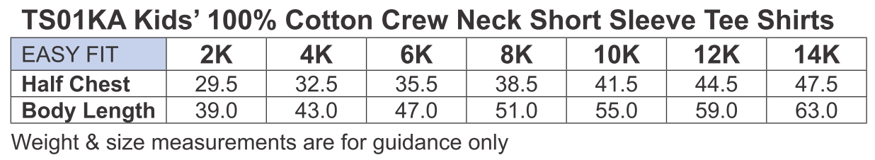 TS01KA Kids Unisex Premium Crew Neck Traditional Tee
