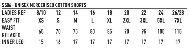 SS06 Unisex Mercerised Cotton Shorts