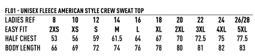 FL01 Unisex Adults American Style Crew Fleecy Sweat.