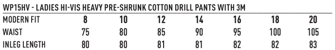 WP15HV Ladies Heavy Cotton PreShrunk Drill Pants with 3M Reflective Tape
