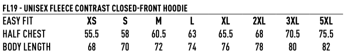 FL19 Unisex Adults' Close Front Contrast Fleece Hoodie