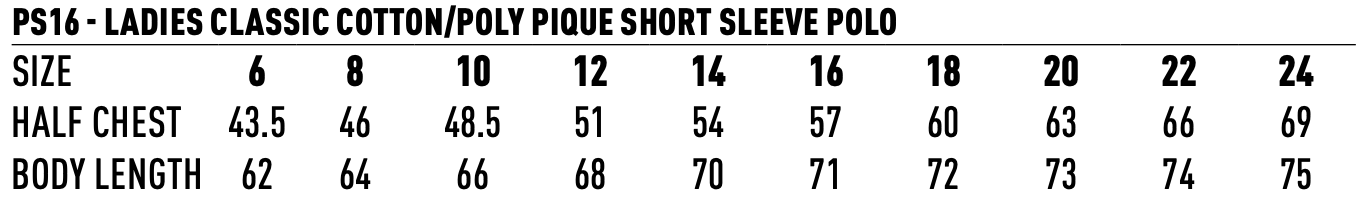PS16 Ladies Classic Cotton/Poly Pique Short Sleeve Polo